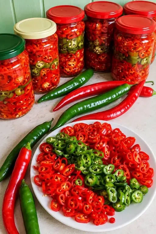 Rondele de ardei iuți în oțet, ușor dulci și aromate