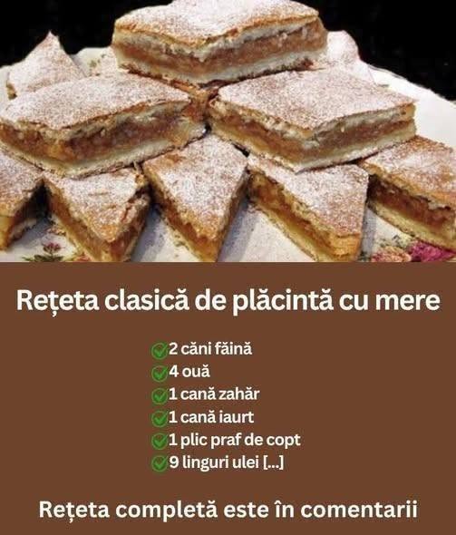 Rețeta clasică de plăcintă cu mere Rețeta mai jos