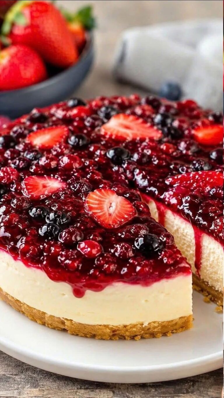 Cheesecake cu fructe de pădure roșii