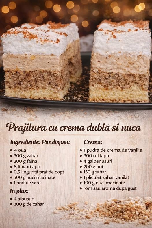 Prajitura cu crema dubla si nuca- Cel mai delicios desert