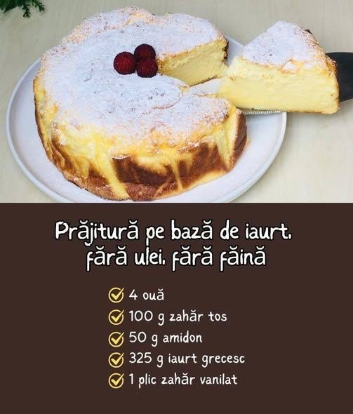 Prăjitură ușoară cu iaurt: desert fără făină și fără ulei pentru un stil de viață echilibrat