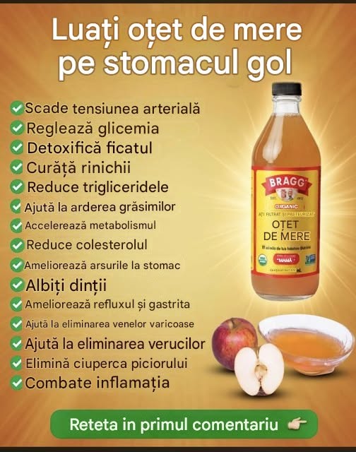 Iată ce se întâmplă cu corpul tău dacă bei oțet de mere pe stomacul gol!!👇☺️☺️
