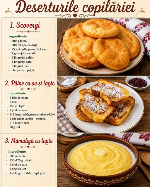 3 rețete simple și gustoase din copilărie: Scovergi, Pâine cu ou și Mămăligă cu lapte ❤️