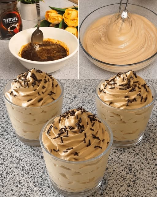 Acest desert tip mousse de cafea a devenit micul meu răsfăț de weekend! E gata în cinci minute – simplu, delicios și atât de bun, încât vei vrea să-l prepari iar și iar. Rețeta se găsește în comentarii.