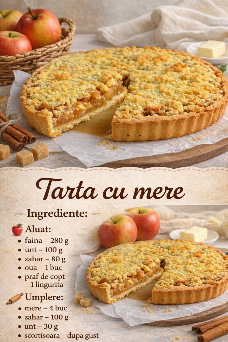 Prajitura cu o umplutura minunata de mere prajite in caramel de zahar cu unt