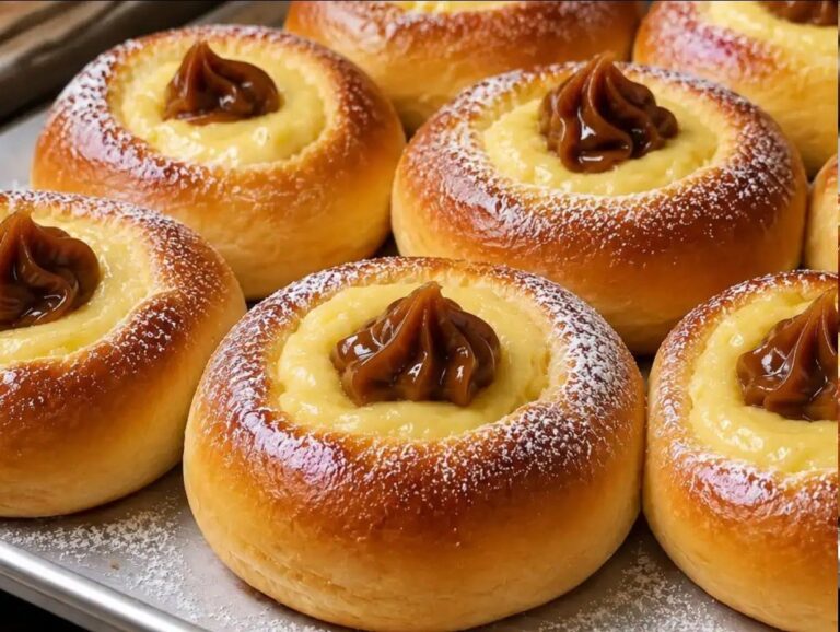 Chifle cu lapte, cremă de patiserie și dulce de leche