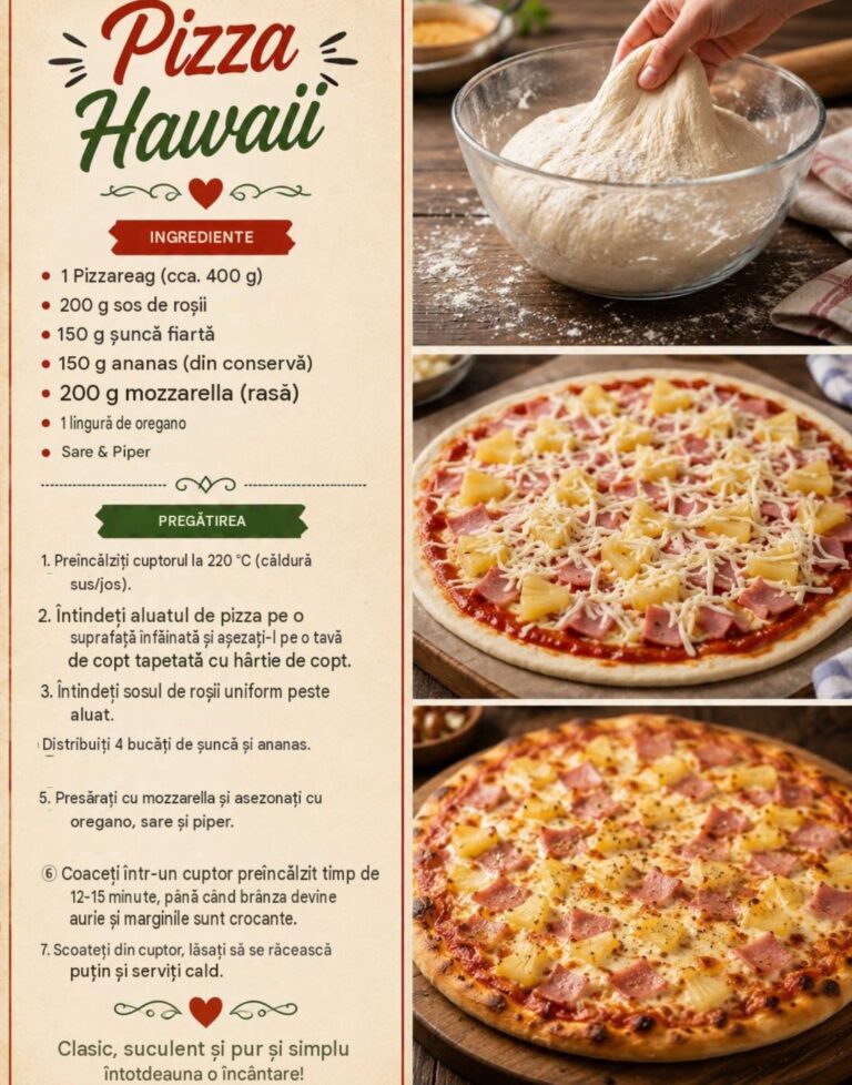 Pizza Hawaii, exact ca la restaurantul tău italian preferat – blat crocant, șuncă savuroasă și ananas zemos!