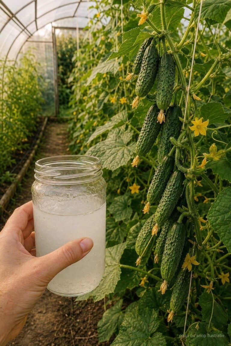Nicio floare pierdută la castraveți: Dizolv 3 linguri într-un litru de apă și aplic și la rădăcina plantelor.