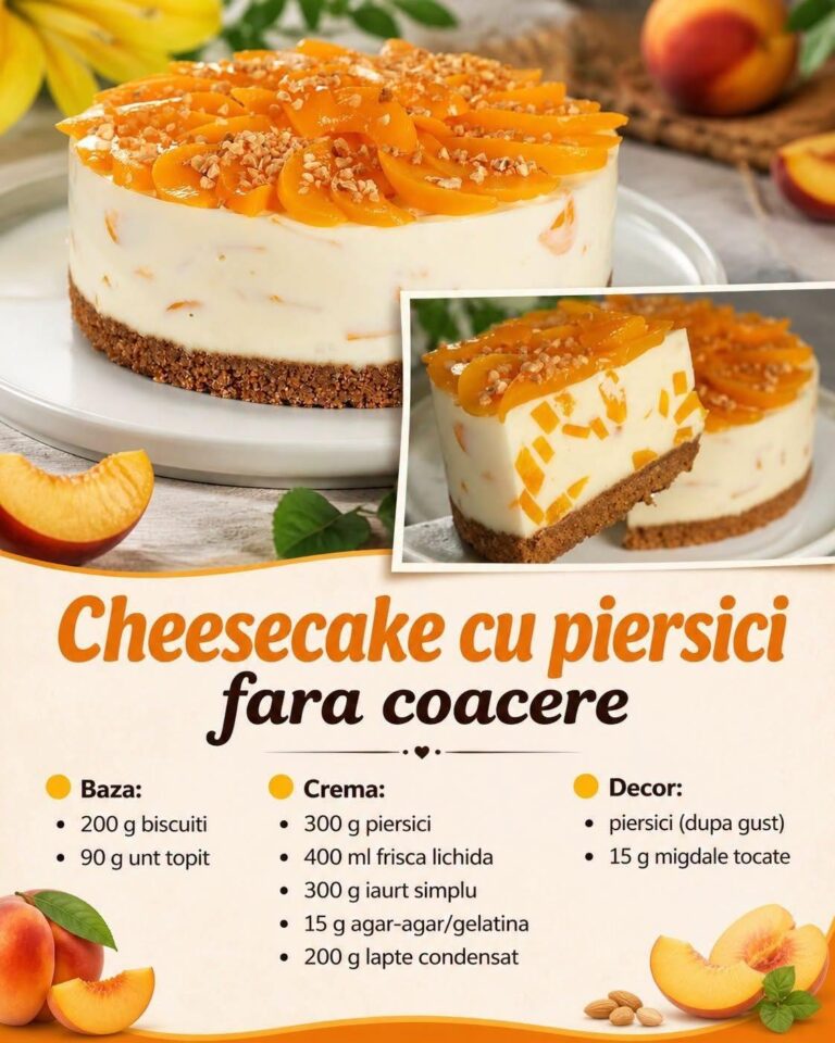 Cheesecake cu piersici fara coacere – cremos, racoritor si usor de facu