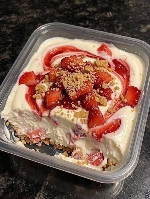 Deliciu de cheesecake cu căpșuni.