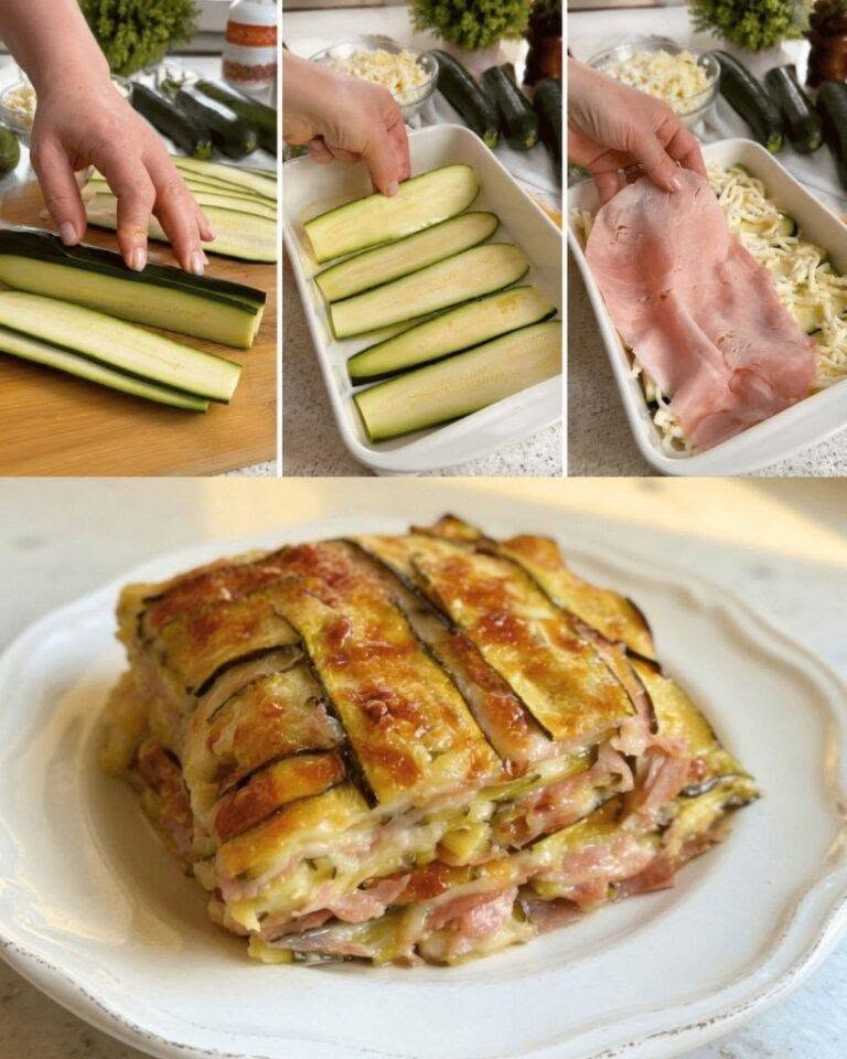 Lasagna cu dovlecei, șuncă și mozzarella