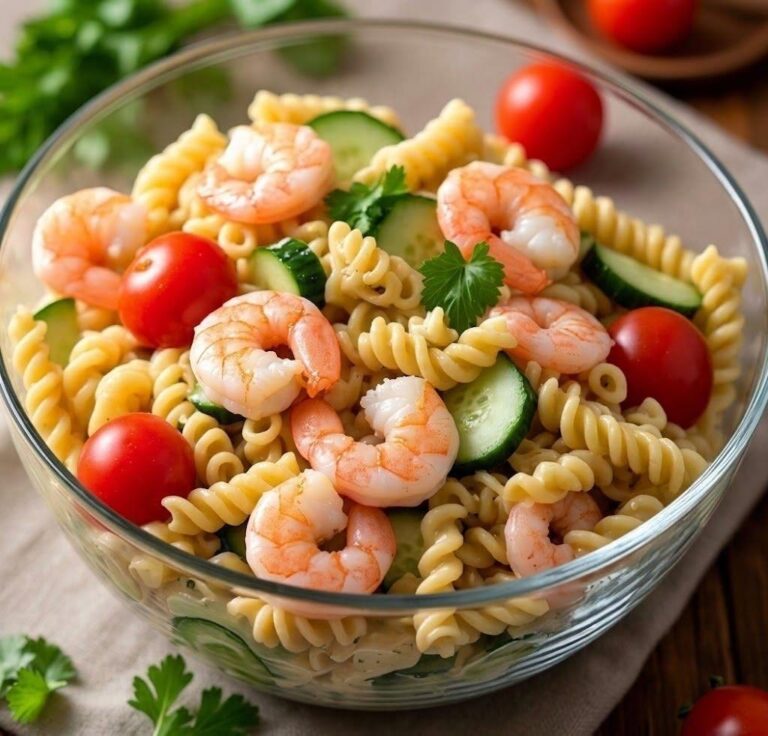 Salată cremoasă de paste cu creveți