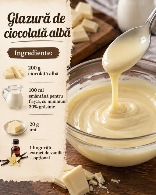 Dacă vrei să adaugi un strop de eleganță deserturilor tale, glazura de ciocolată albă este soluția ideală!