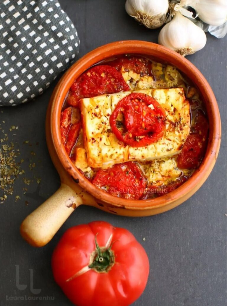 Brânză cu roșii la cuptor – feta saganaki – rețeta video