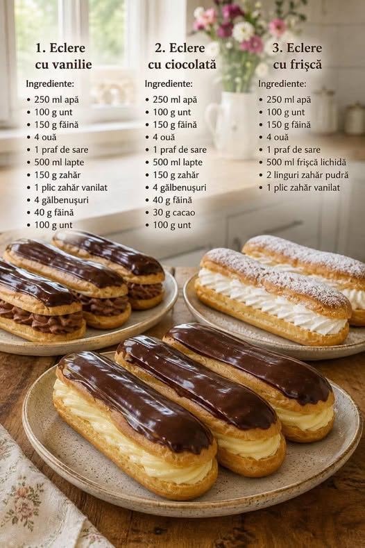 Eclerele sunt un desert rafinat, perfect pentru orice ocazie, de la aniversări la întâlniri informale.