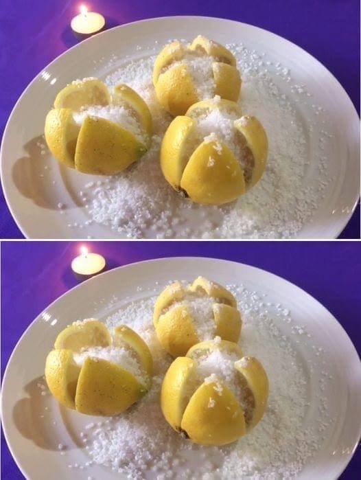 Taie o lămâie în 4 bucăți, presară sare pe ea și așeaz-o în cameră
