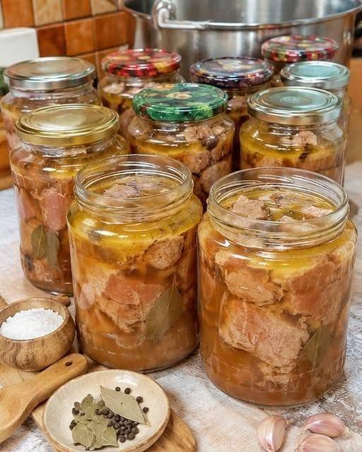 Conservă de carne de casă la borcan