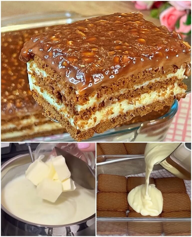 Prăjitură fără coacere cu biscuiți și cremă fiartă