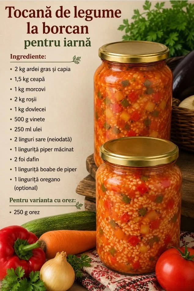 Tocana de legume la borcan pentru iarna. Reteta simpla si gustoasa care iti umple camara cu bunatati