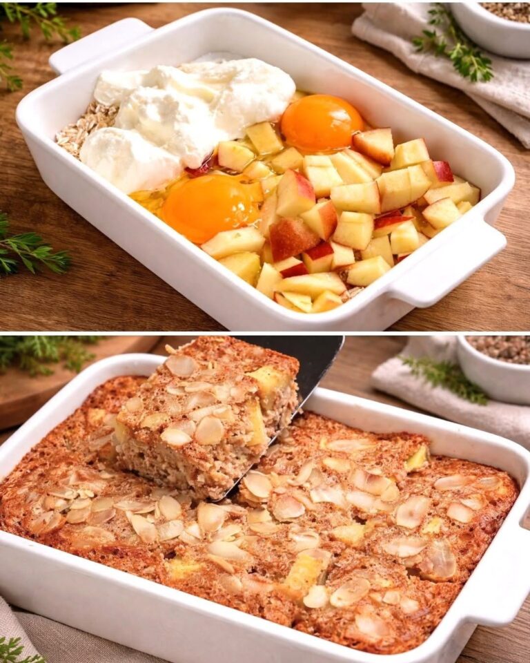 Prăjitură cu proteine ​​și mere și ovăz Imaginează-ți un mic dejun atât de ușor, atât de gustos și atât de nutritiv încât ai jura că este un desert.