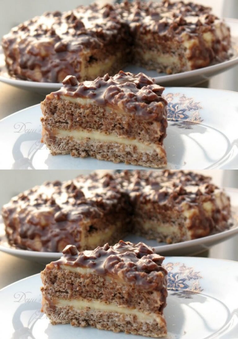 Desert tort cu nuci, crema de vanilie si ciocolata