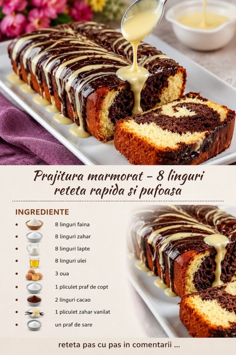 🍞 PRĂJITURA MARMORATĂ „8 LINGURI”: Rețeta Rapidă, Pufoasă și Delicioasă!