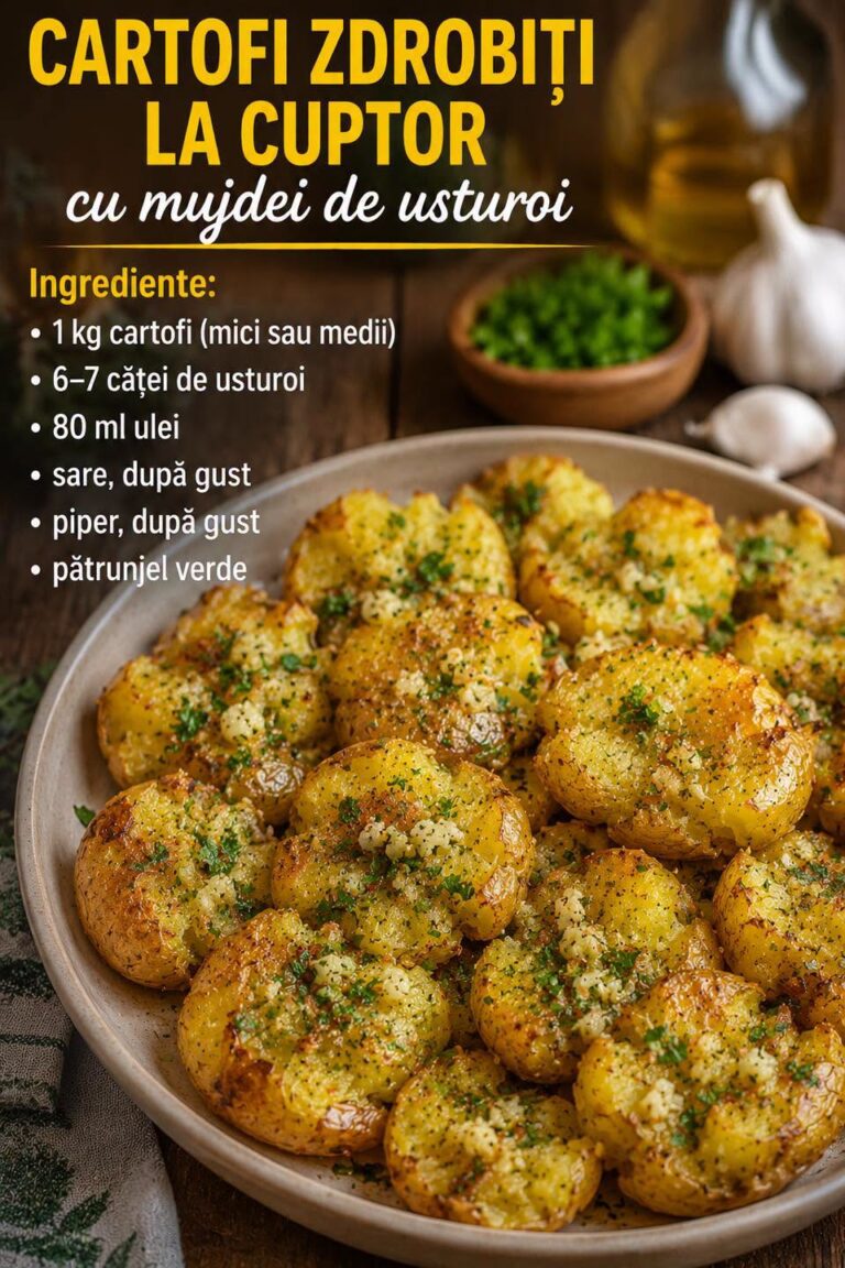 🥔 CARTOFI ZDROBIȚI LA CUPTOR CU MUJDEI DE USTUROI: Rețeta Super Crocantă și Aromată!