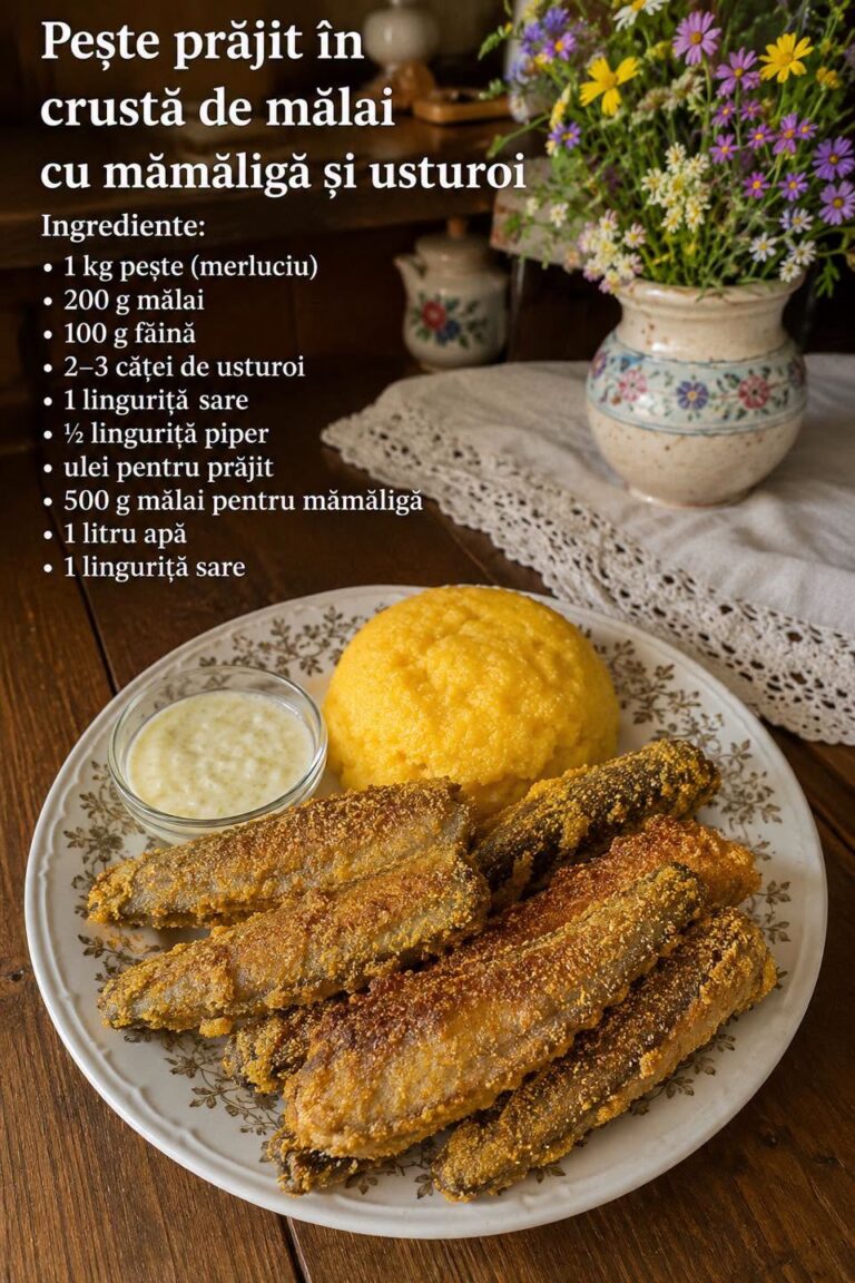 🐟 PEȘTE PRĂJIT ÎN CRUSTĂ DE MĂLAI CU MĂMĂLIGĂ ȘI USTUROI: Rețeta Autentică Românească!