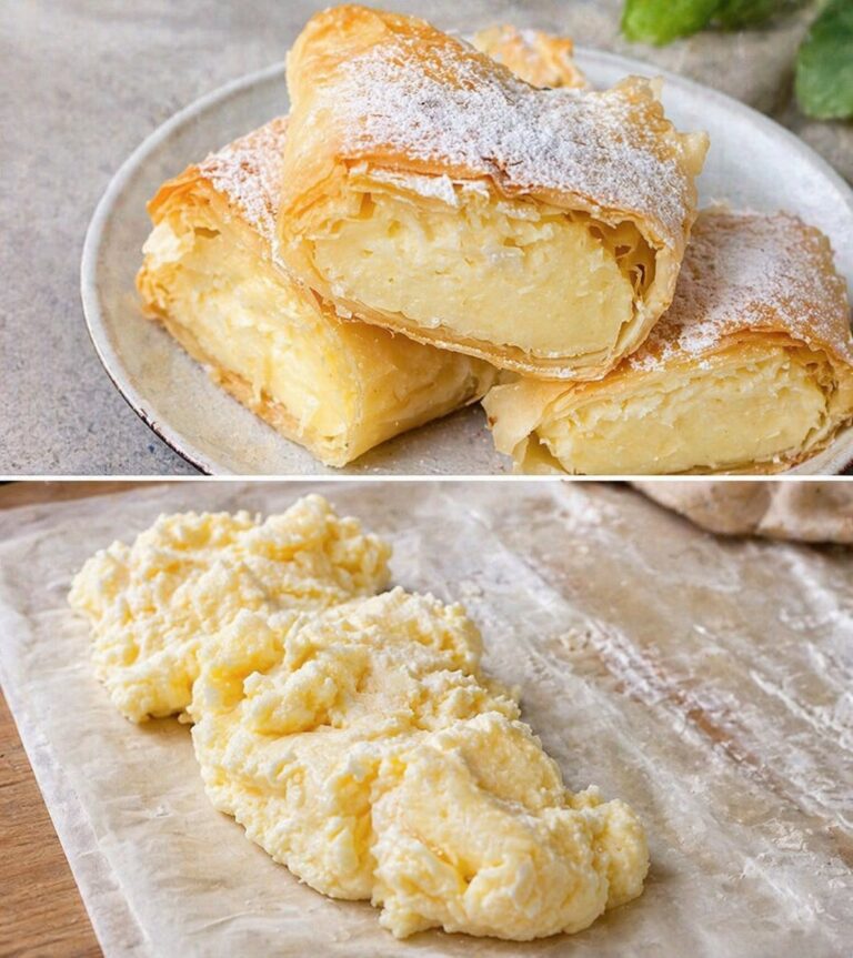 Placinta greceasca Bougatsa cu crema de lapte si gris