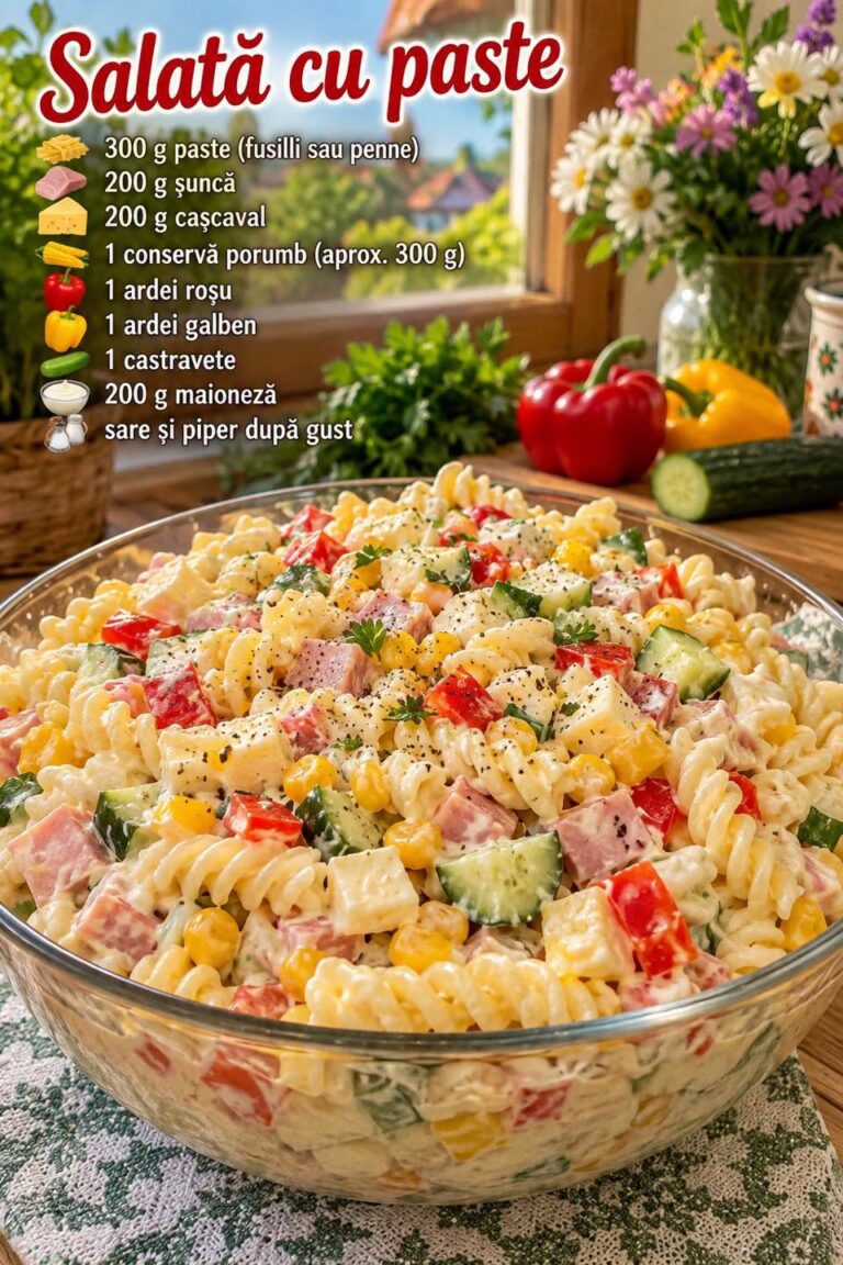 🥗 Salată cu paste – cremoasă, colorată și atât de gustoasă!