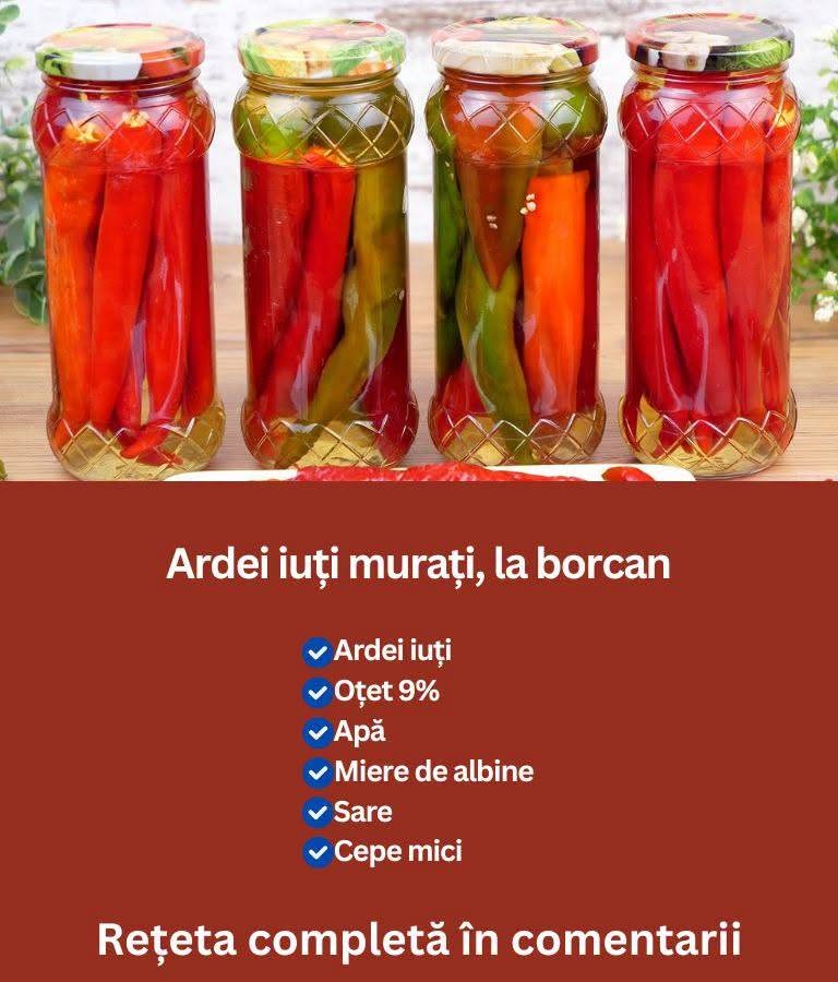 Ardei iuți murați, la borcan