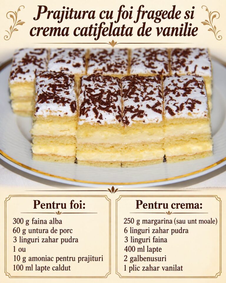🍰 PRĂJITURĂ CU FOI FRAGEDE ȘI CREMĂ CATIFELATĂ DE VANILIE: Rețeta Tradițională care se Topește în Gură!