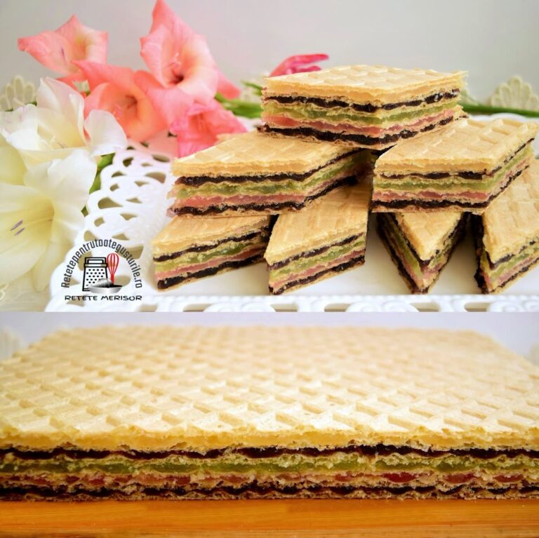 Foarte bune și frumoase ies aceste napolitane cu cremă de rahat multicolor și lămâie. Au gust dulce-acrișor și o aromă fructată.