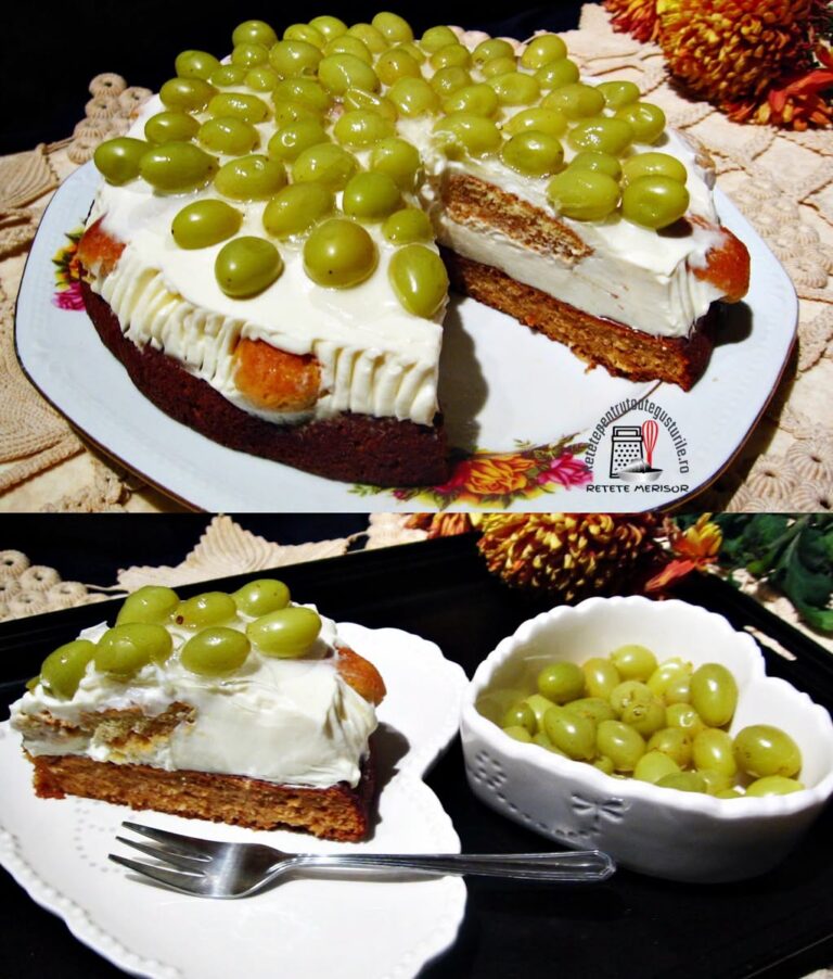 Desert delicios cu fructe de sezon: Prajitura cu struguri si crema de ciocolata