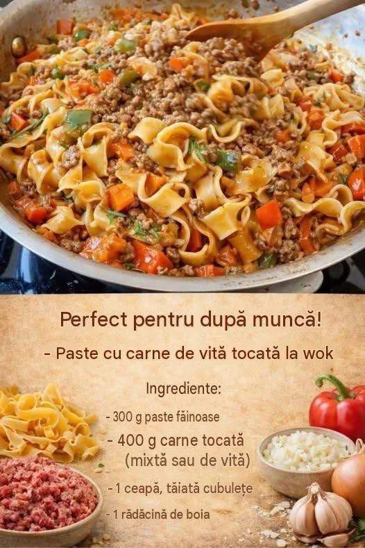 Dacă ești în căutarea unei mese delicioase și rapide, această rețetă de paste cu carne tocată și legume este soluția perfectă.
