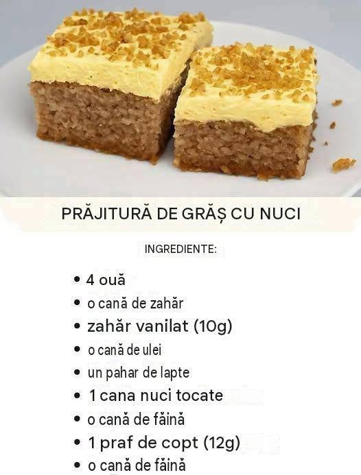 Prăjitură de griș cu nuci – preparare rapidă