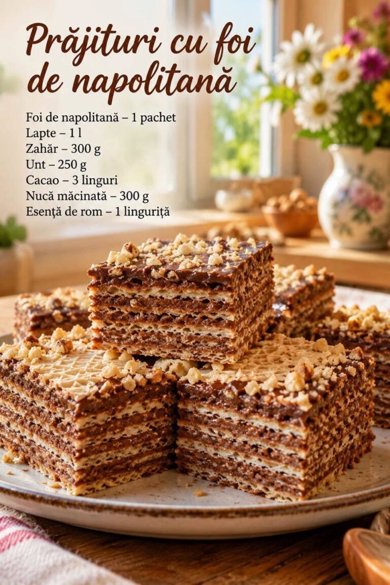 PRĂJITURĂ CU FOI DE NAPOLITANĂ, CREMĂ FINĂ DE CACAO ȘI NUCĂ – GUSTUL COPILĂRIEI!