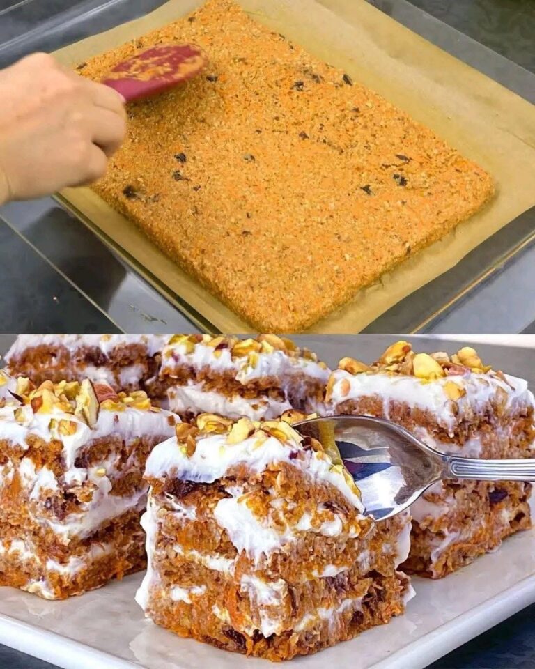Tort de morcovi incredibil de suculent! Fără făină, zahăr adăugat, unt sau ouă! Pentru blat: Prune uscate: 70g (2.5 oz) Semințe de in: 2 linguri, măcinate Apă: 100 ml (3.3 fl oz) Morcovi: 280g (9.8 oz), dați pe răzătoare fină Fulgi de ovăz: 90g (3 oz)