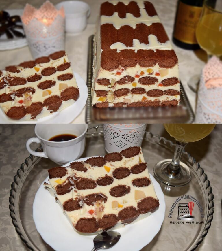 Tort cu pișcoturi de cacao și cremă cu fructe, simplu, delicios, fără coacere