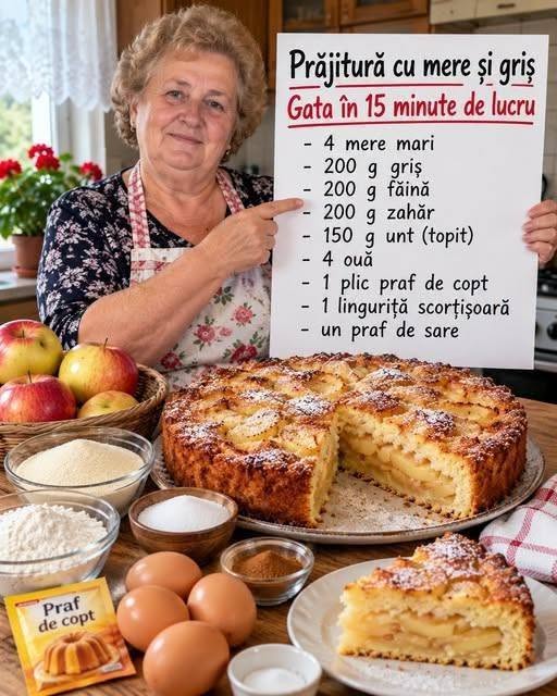 🍎 PRĂJITURĂ CU MERE ȘI GRIȘ: Gata în 15 minute de lucru! 🥮🍏✨